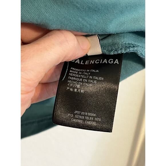 Balenciaga Cotton Interlock BB Puff Logo Print Basic Tee Teal Womens Medium - Picture 7 of 10